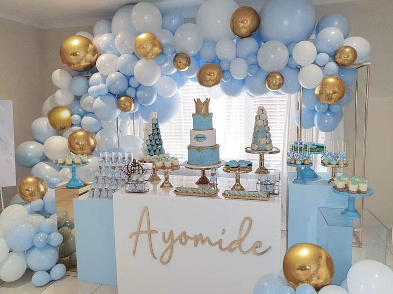 DUBEDAT Blue White Gold Balloon Garland Arch Kit Metallic Chrome God Ballons with Macaroon Blue White Latex Balloons for Birthday Wedding Bridal Shower Party Baby Shower Decoration - Image 3